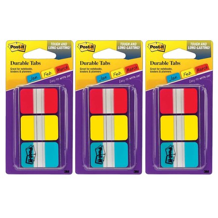 POST-IT Tabs, 1in. Solid, Red, Yellow, Blue, 66 Tabs & Dispenser Per Set, 3PK 686RYBT